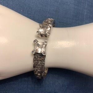 Stamped 18K and 925 Bangle Bracelet with Zirconias